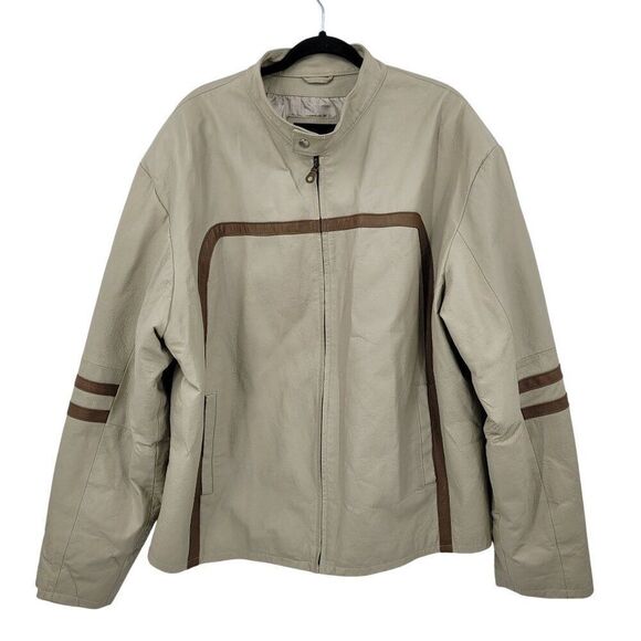 Vtg 90s Frequency Tan Genuine Leather Motorcycle Jacket Sz XXL Quilted Stripe - Picture 12 of 12